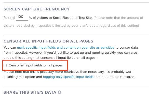 Censoring all input fields in site settings